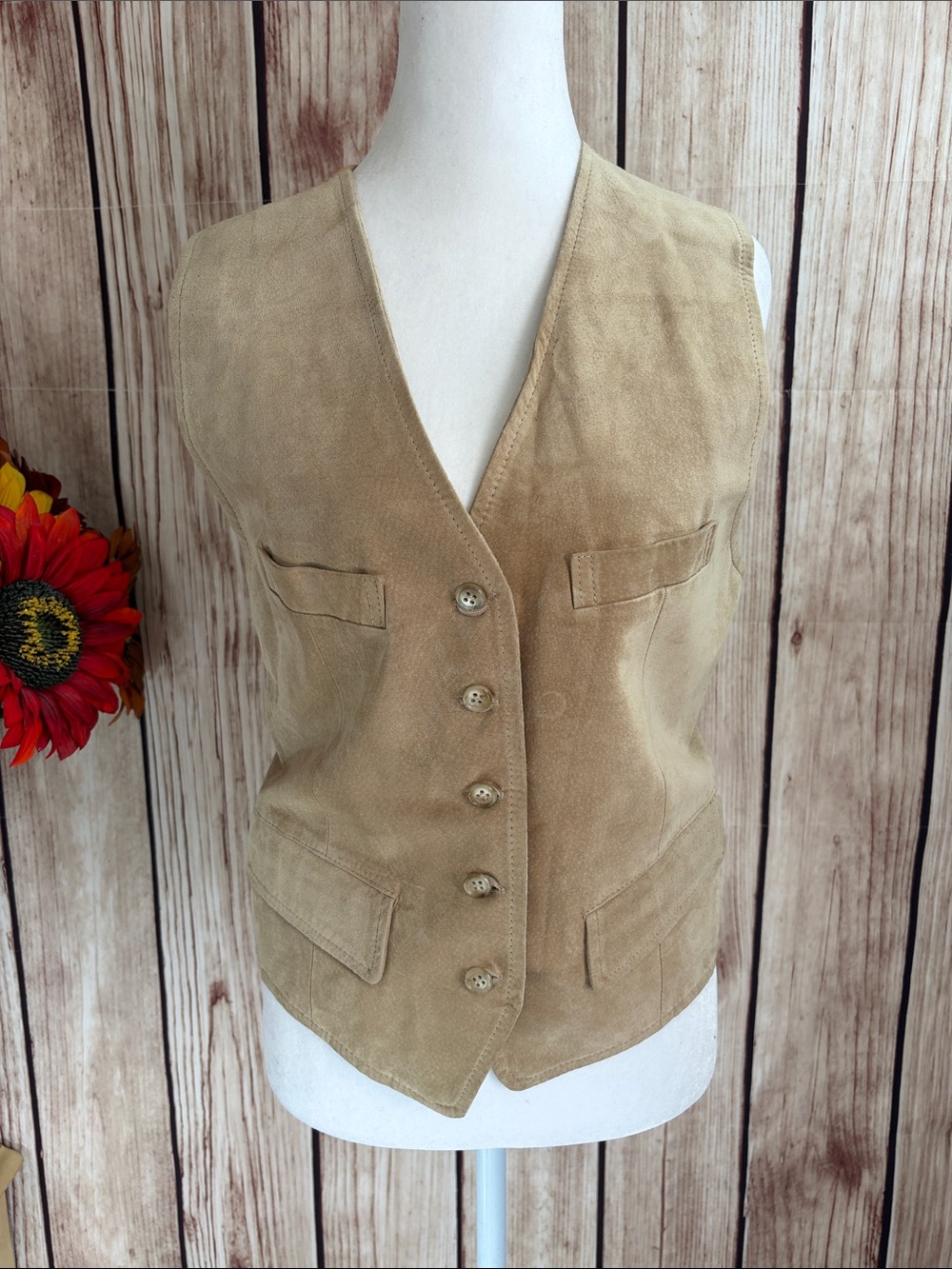 Ann Taylor Tan Lined Suede Vest Size Medium